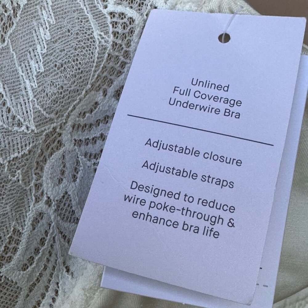 Unlined Full Coverage Underwire Bra 46DD Adjustable Straps Lace White Auden - Picture 3 of 16